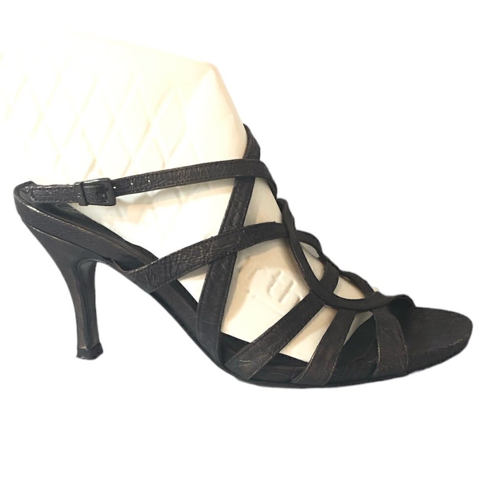 DONALD J. PLINER Asby Heels Women's Size 7 Bronze Strappy Open Sandals Slingback